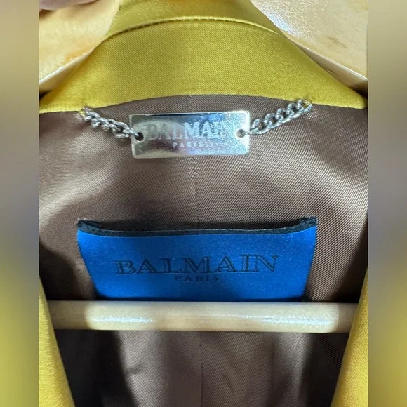 Balmain Paris Atelier Sample Satin Set Blazer & Maxi Skirt Chartreuse Gold S - Picture 9 of 17
